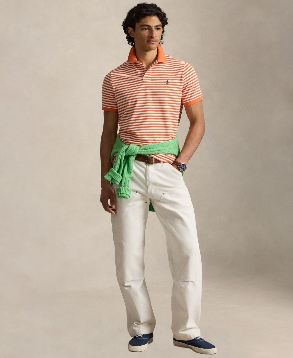 Classic Fit Striped Mesh Polo Shirt