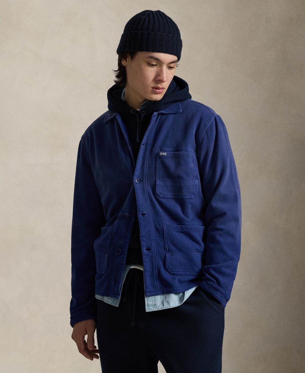 Men's Straight Collar Long-Sleeve Overshirt