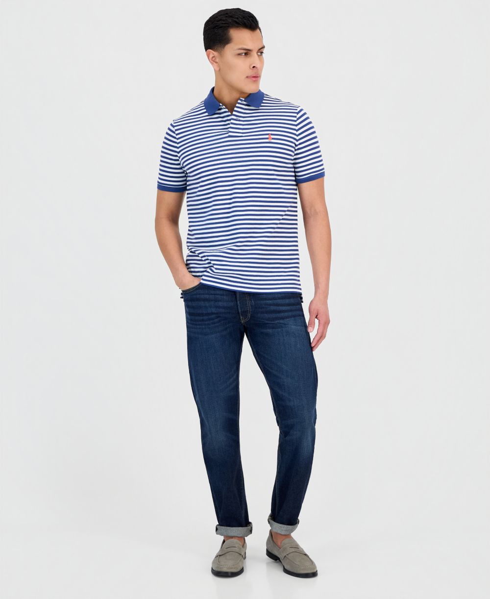 Men's Striped Mesh Polo Shirt