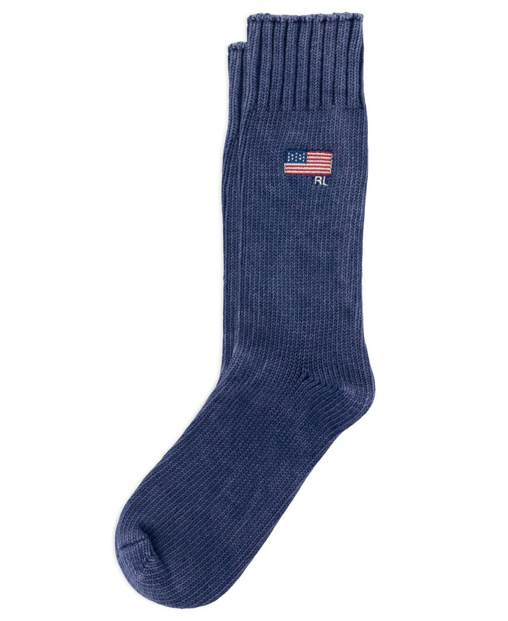 Men's Indigo Flag Ribbed Cuff Sock