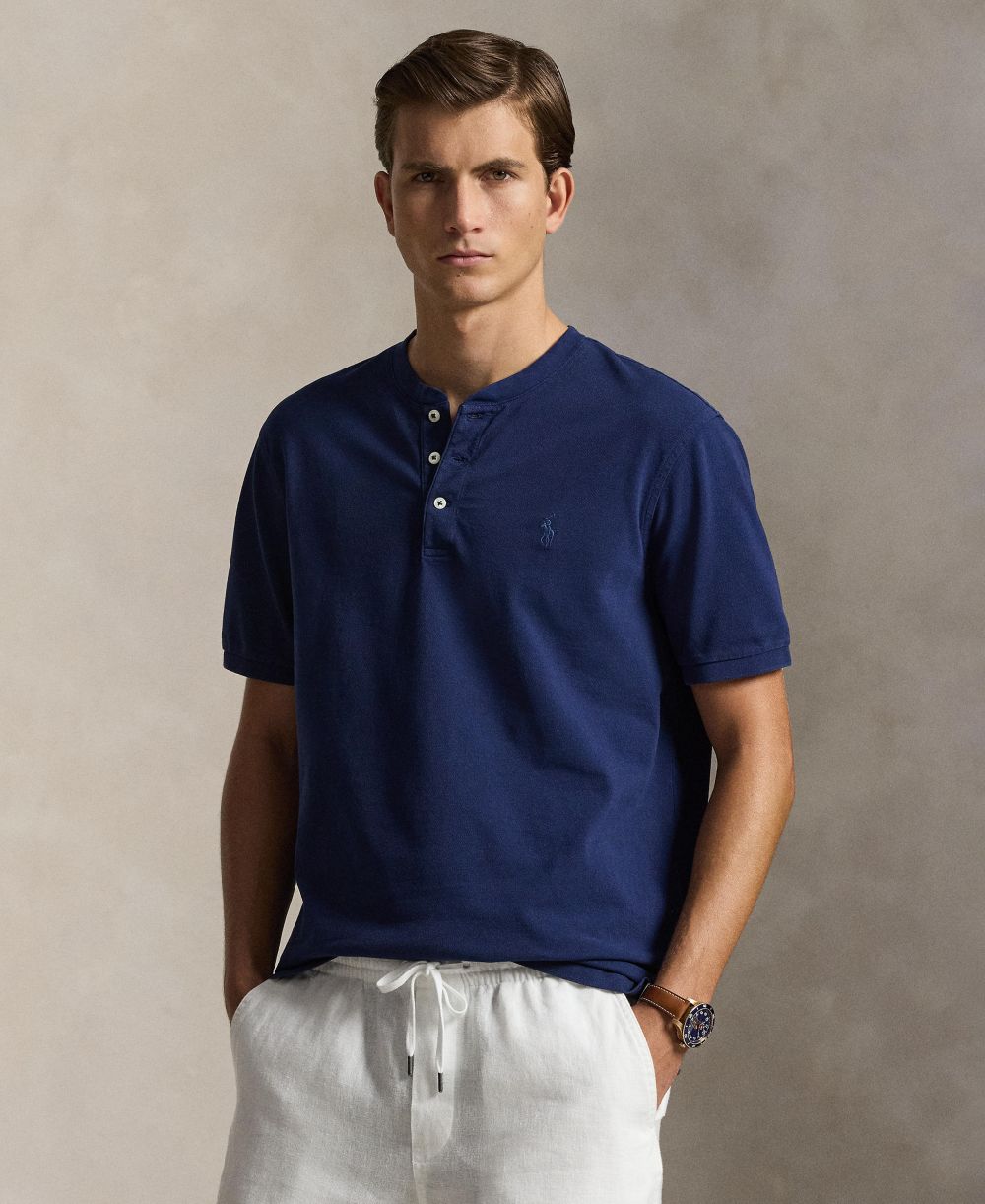 Men's Featherweight Mesh Henley Polo Shirt