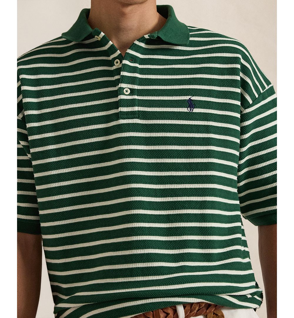 Relaxed-Fit Striped Textured Polo Shirt