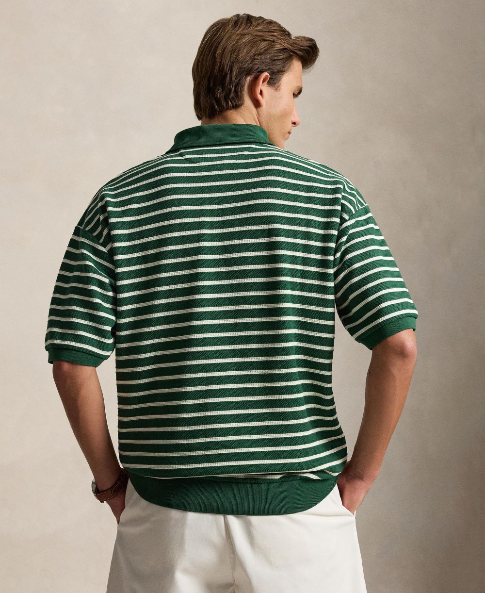 Relaxed-Fit Striped Textured Polo Shirt