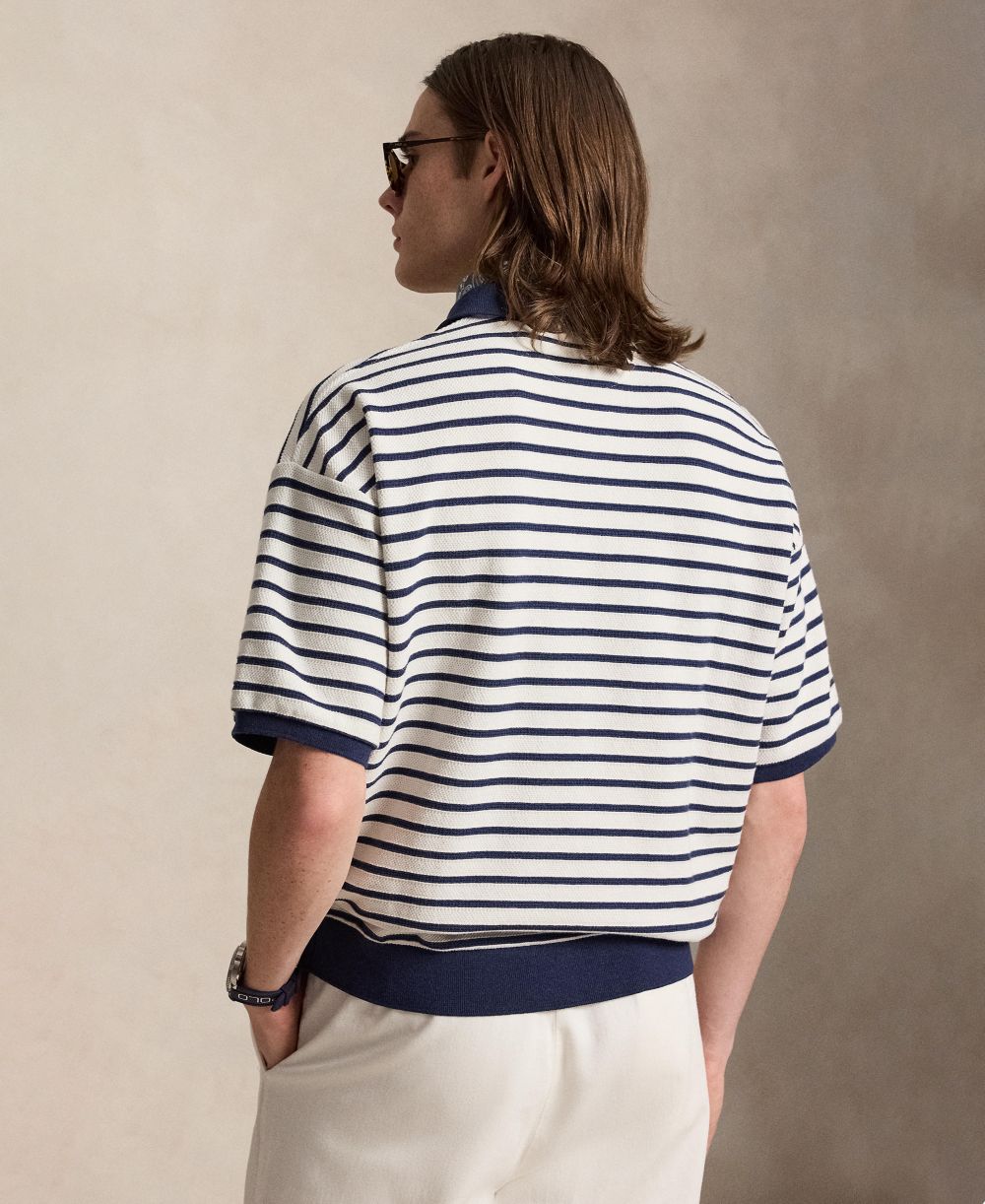 Relaxed-Fit Striped Textured Polo Shirt