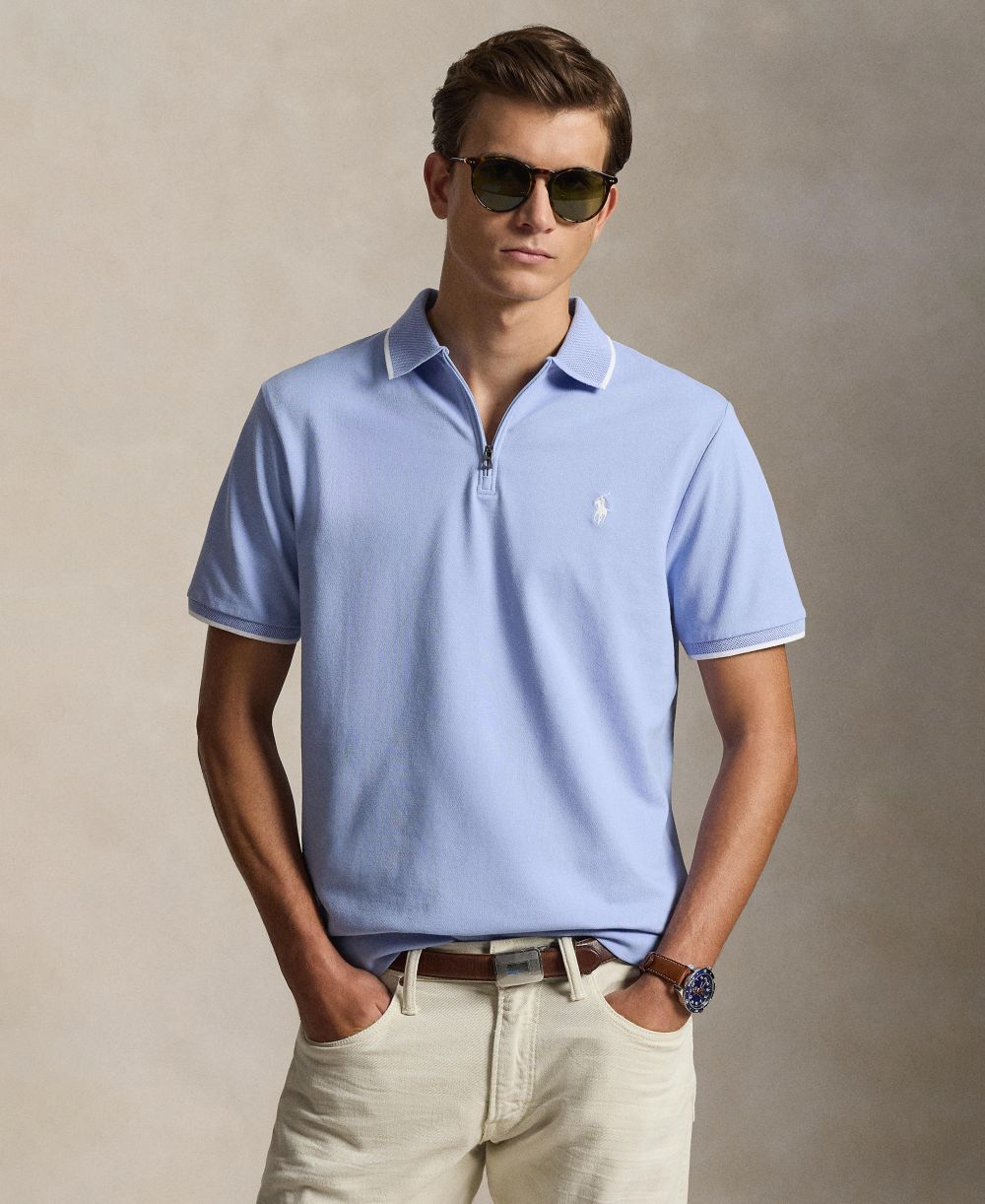 Men's Classic-Fit Stretch Mesh Zip Polo Shirt