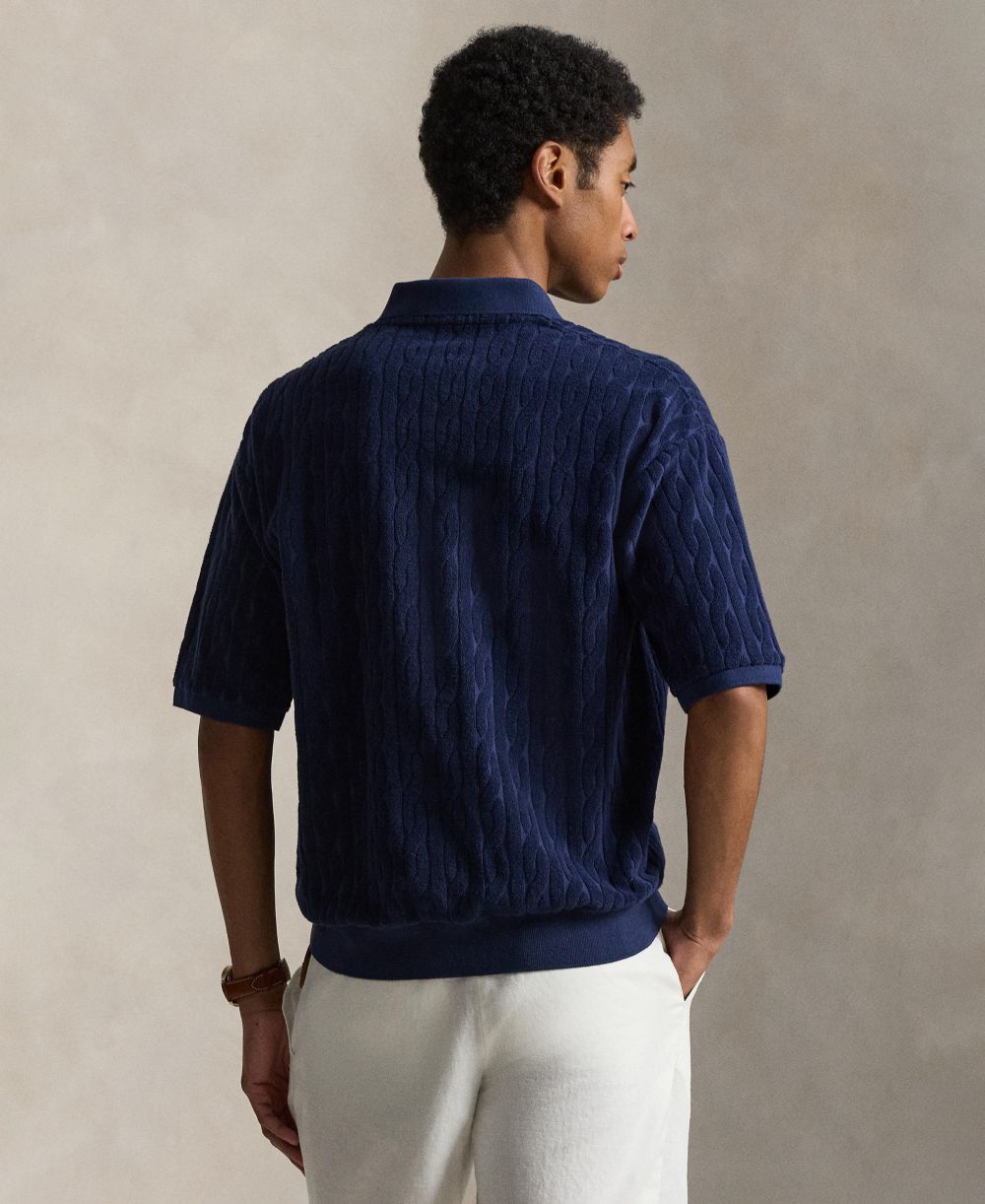 Men's Classic-Fit Cable-Knit Terry Polo Shirt