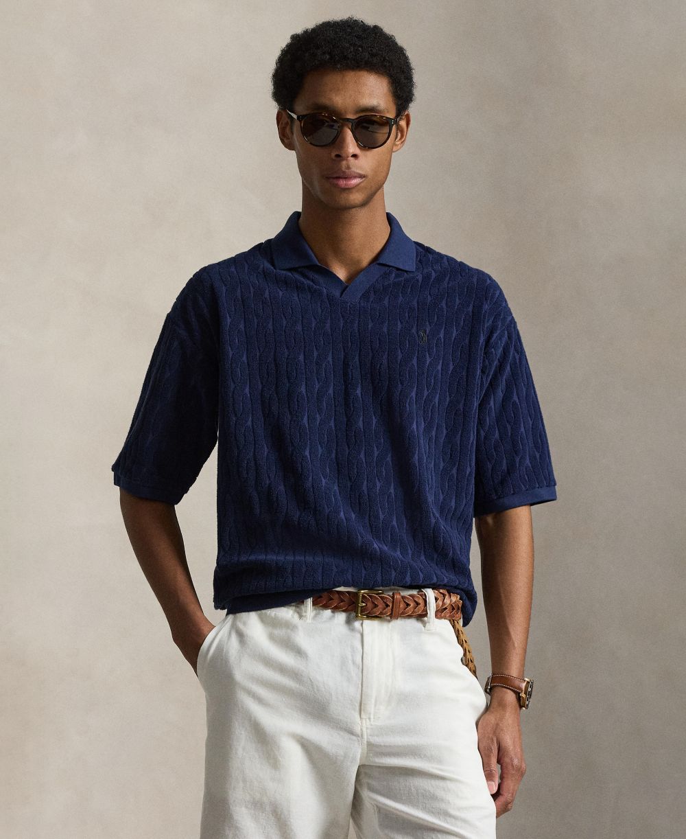 Men's Classic-Fit Cable-Knit Terry Polo Shirt