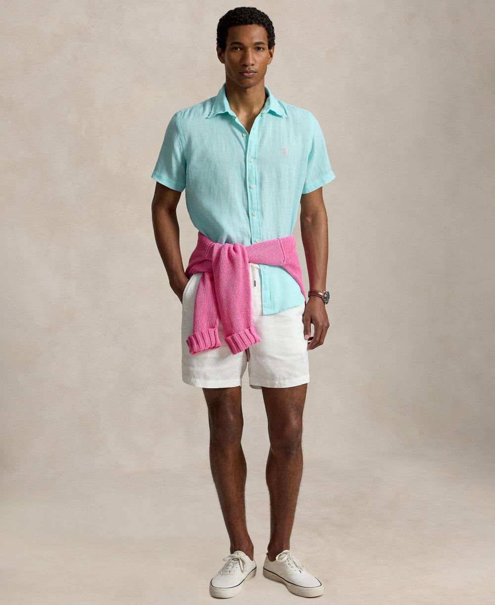 Men's Short-Sleeve Linen Button-Up Shirt