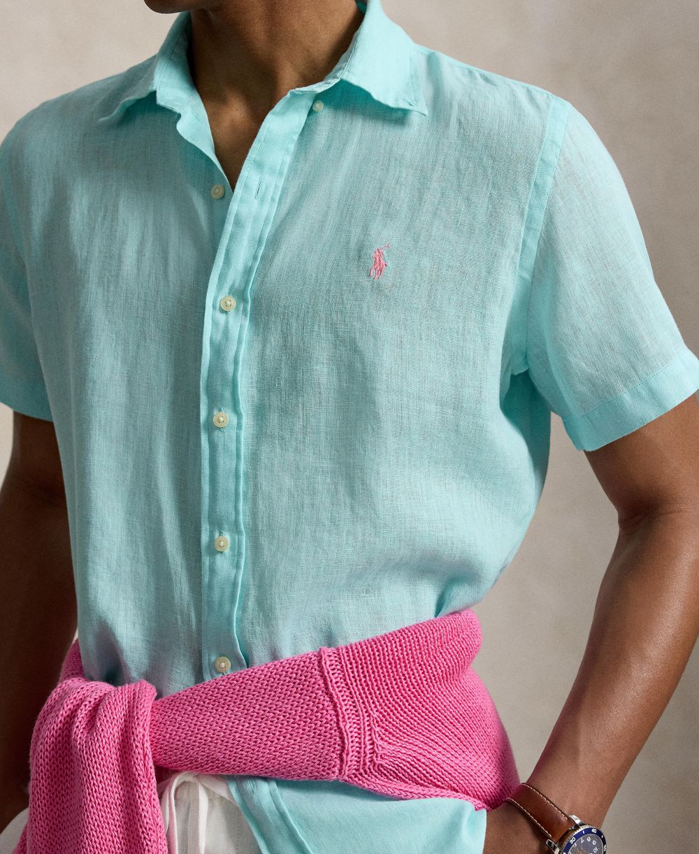 Men's Short-Sleeve Linen Button-Up Shirt