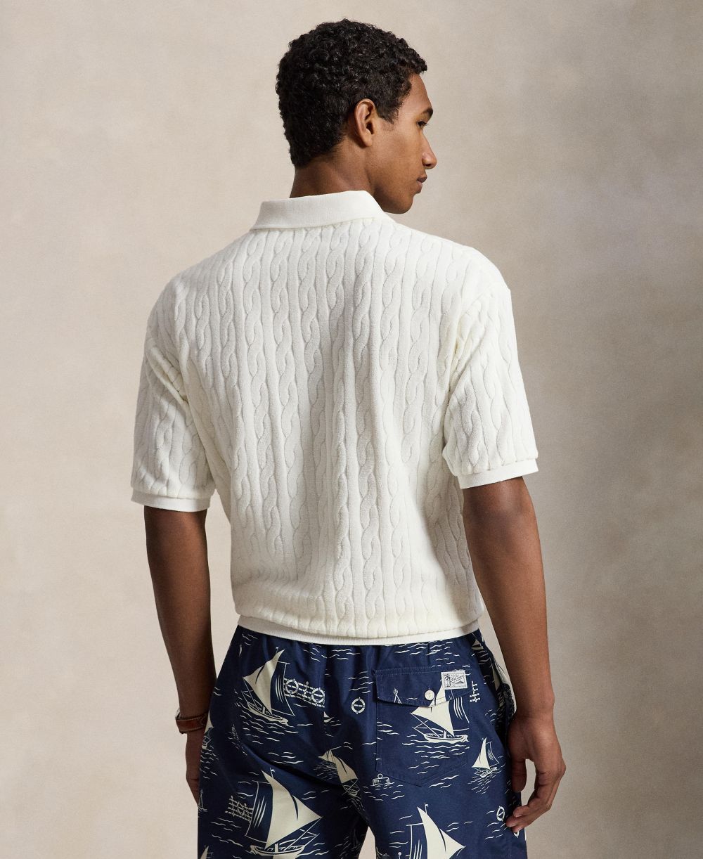 Men's Classic-Fit Cable-Knit Terry Polo Shirt