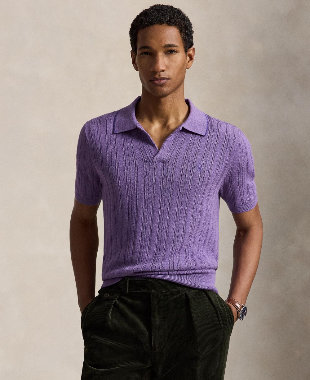 Men's Textured Cotton Polo Shirt