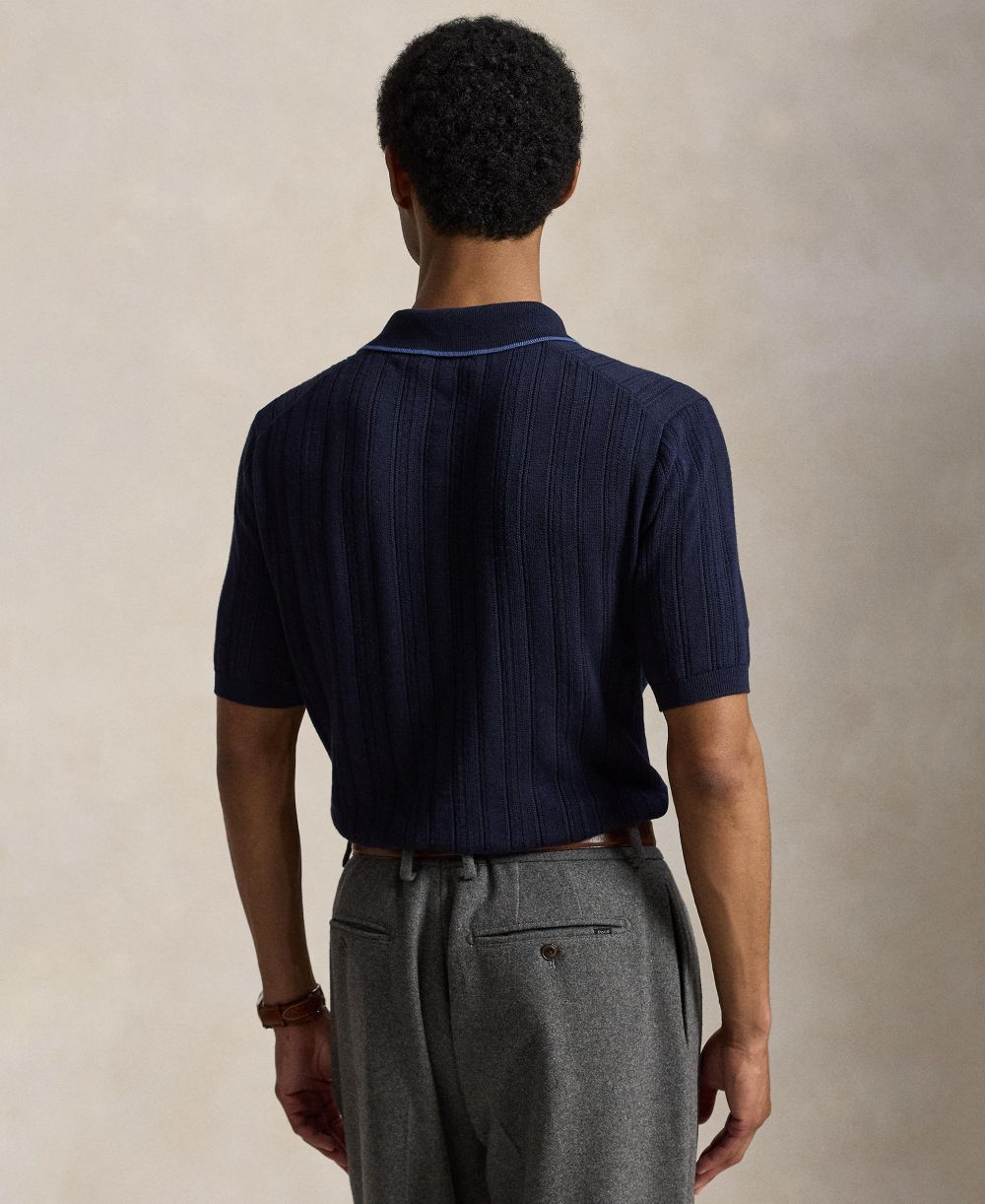 Men's Textured Cotton Polo Shirt