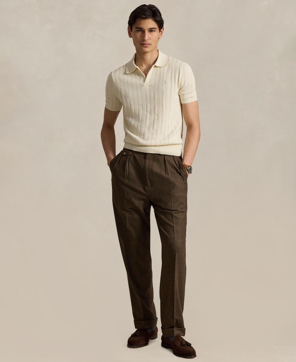 Men's Textured Cotton Polo Shirt