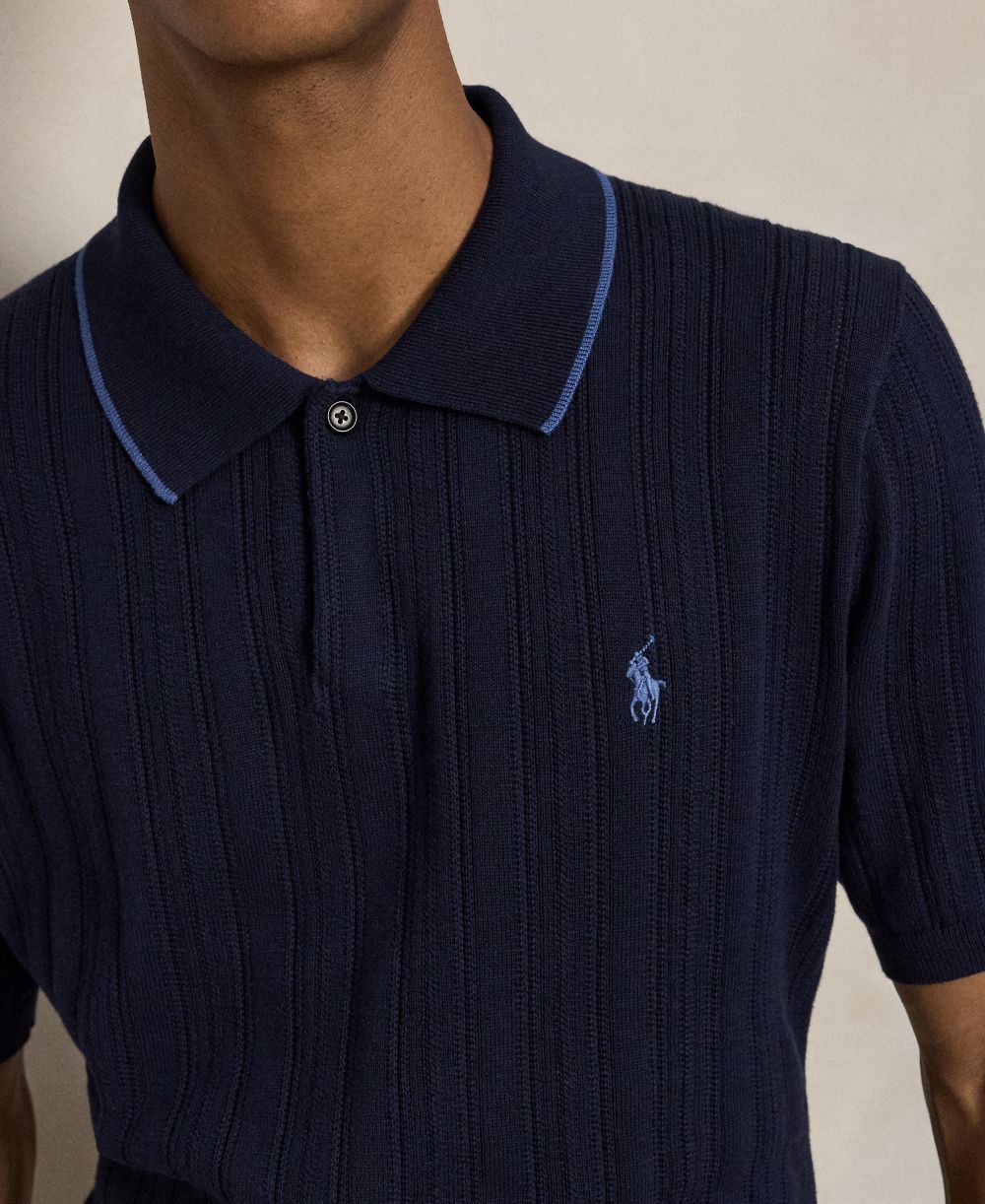 Men's Textured Cotton Polo Shirt
