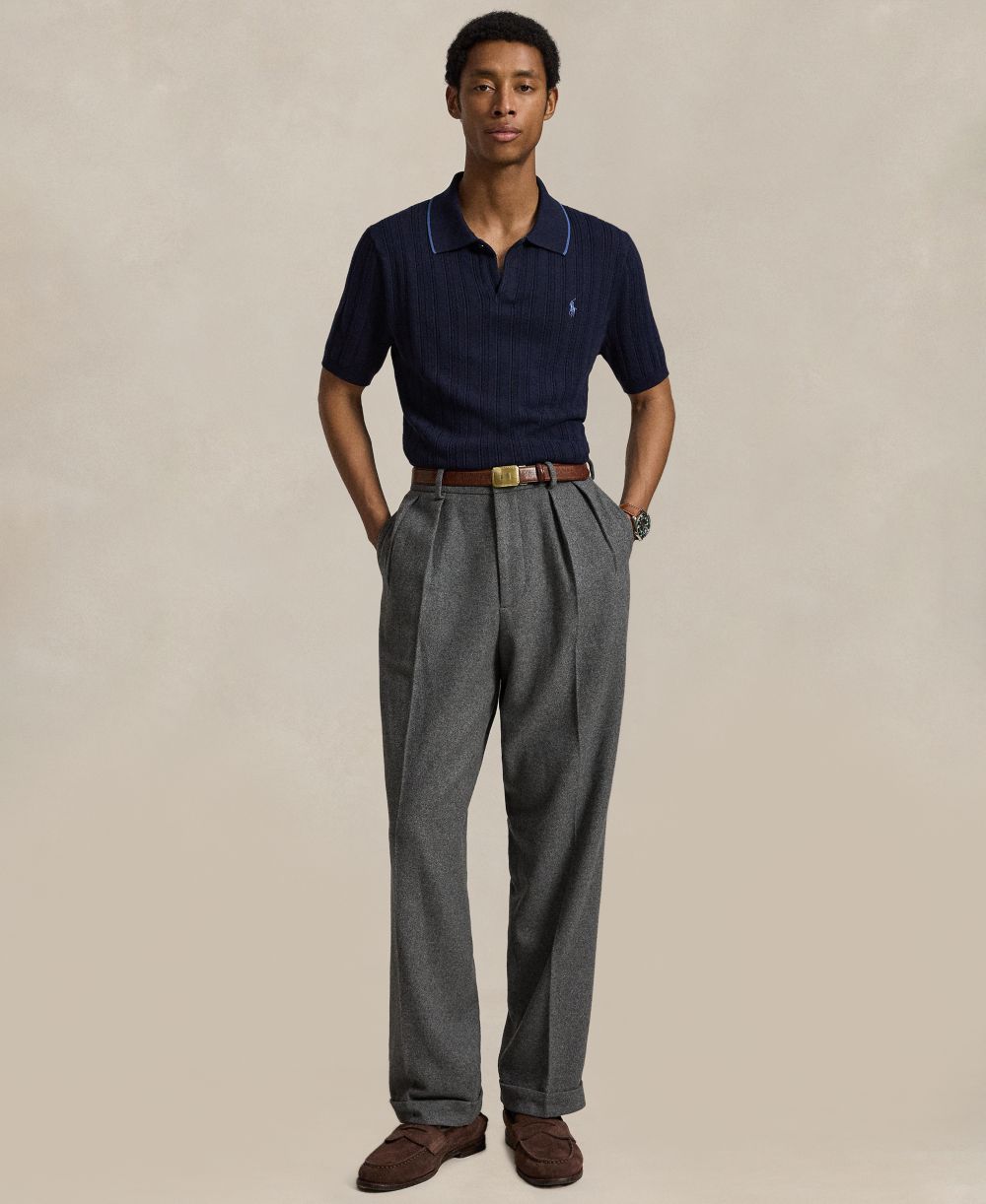 Men's Textured Cotton Polo Shirt
