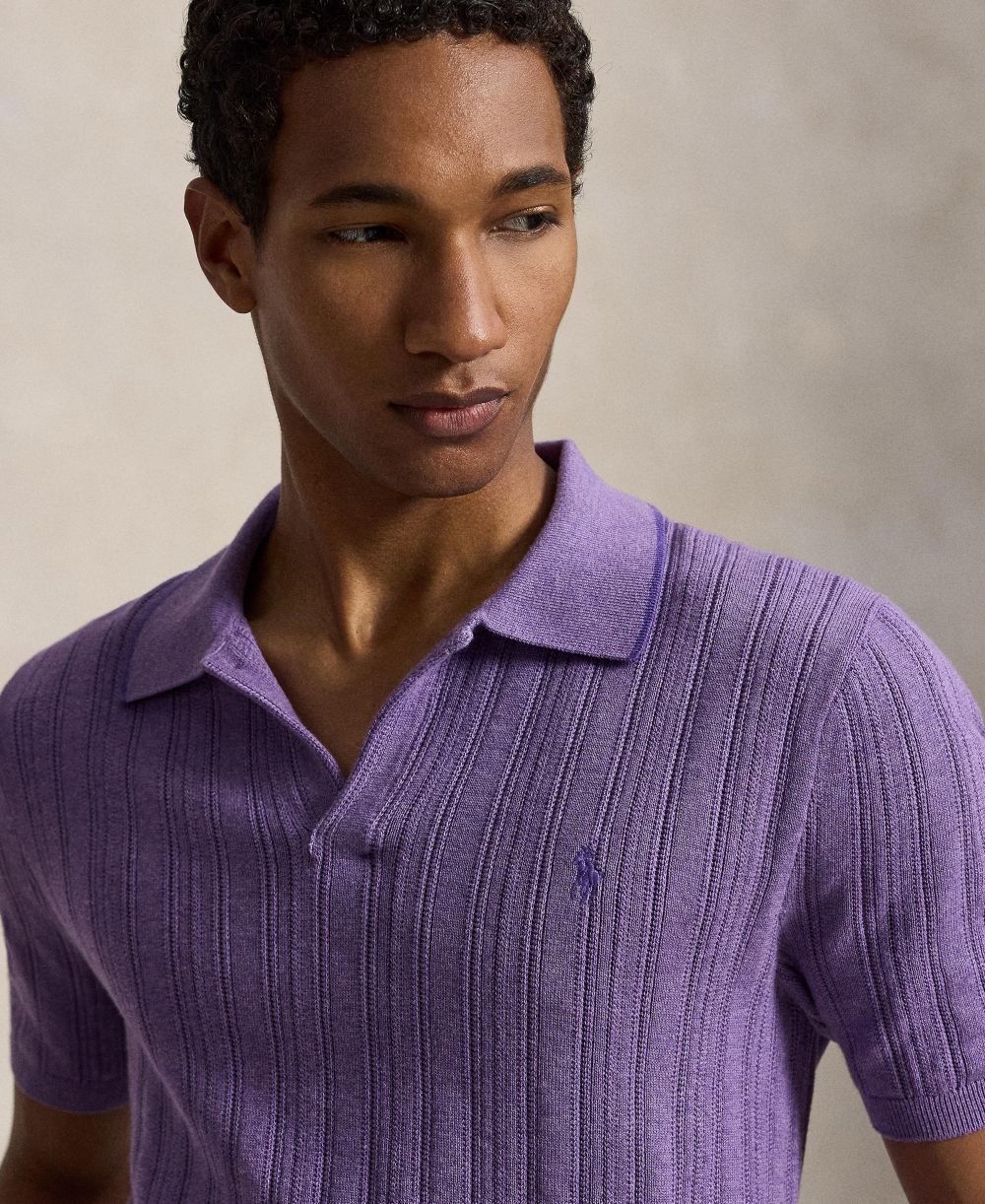 Men's Textured Cotton Polo Shirt
