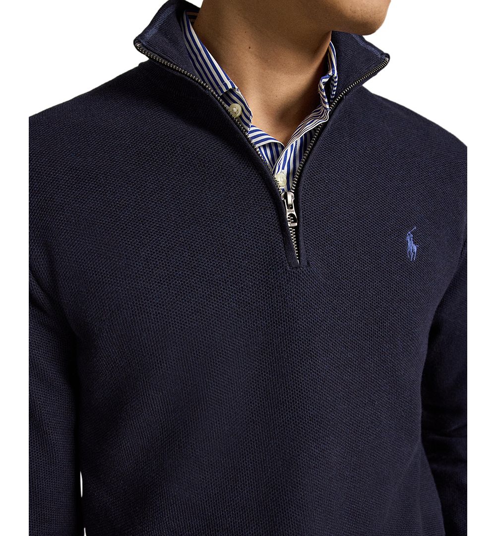 Men's Mesh-Knit Cotton Quarter-Zip Sweater