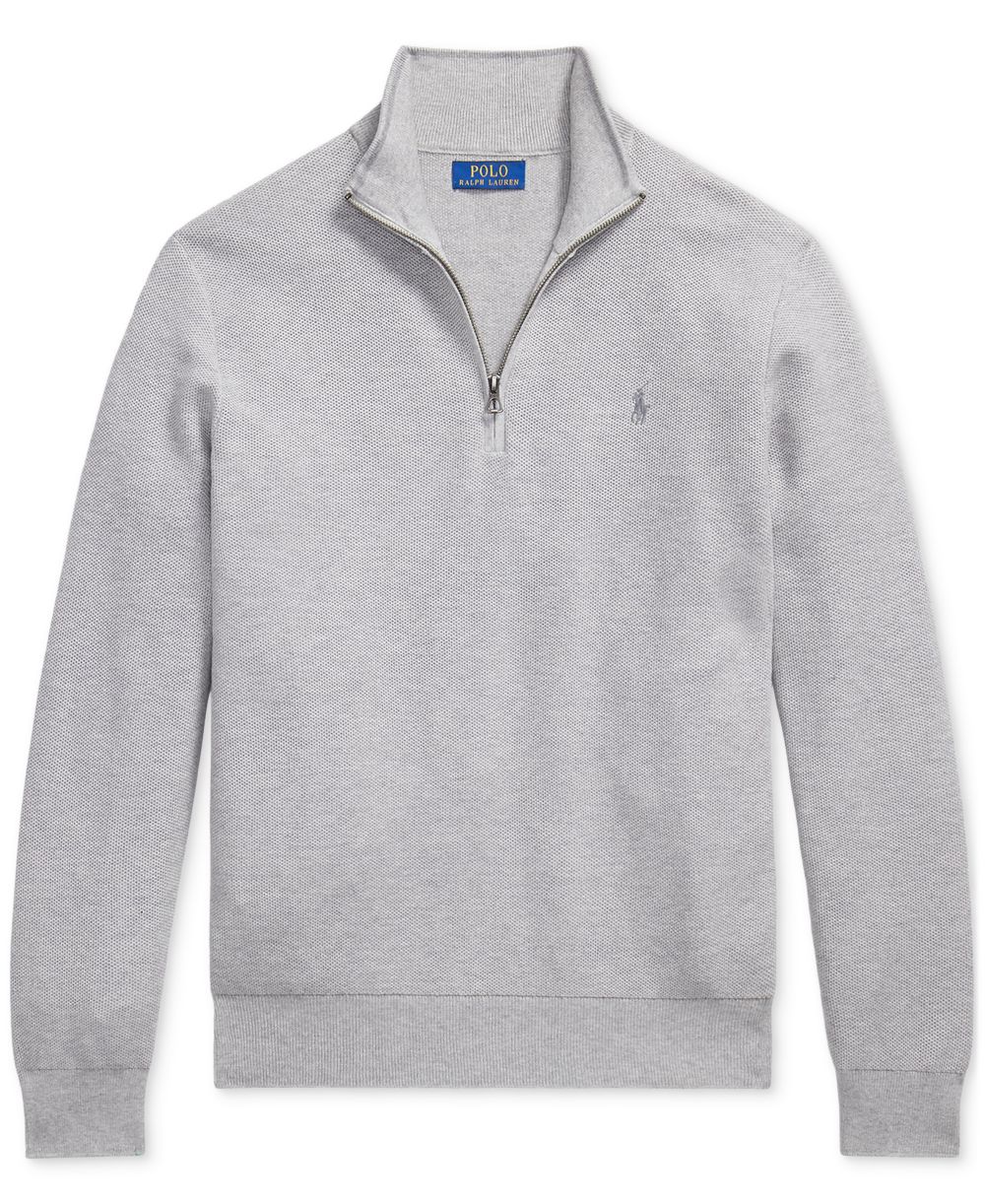 Men's Mesh-Knit Cotton Quarter-Zip Sweater