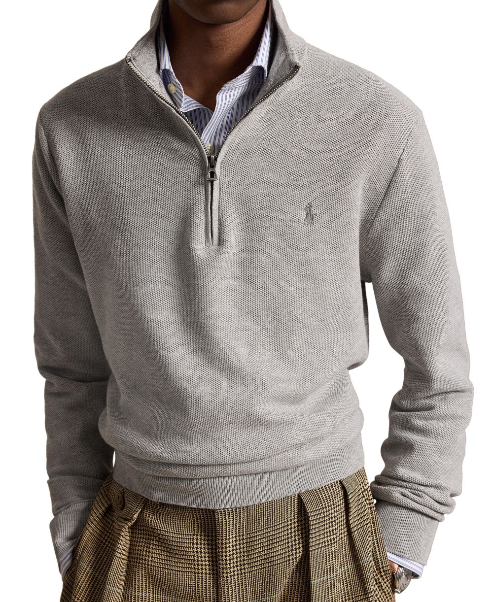Men's Mesh-Knit Cotton Quarter-Zip Sweater