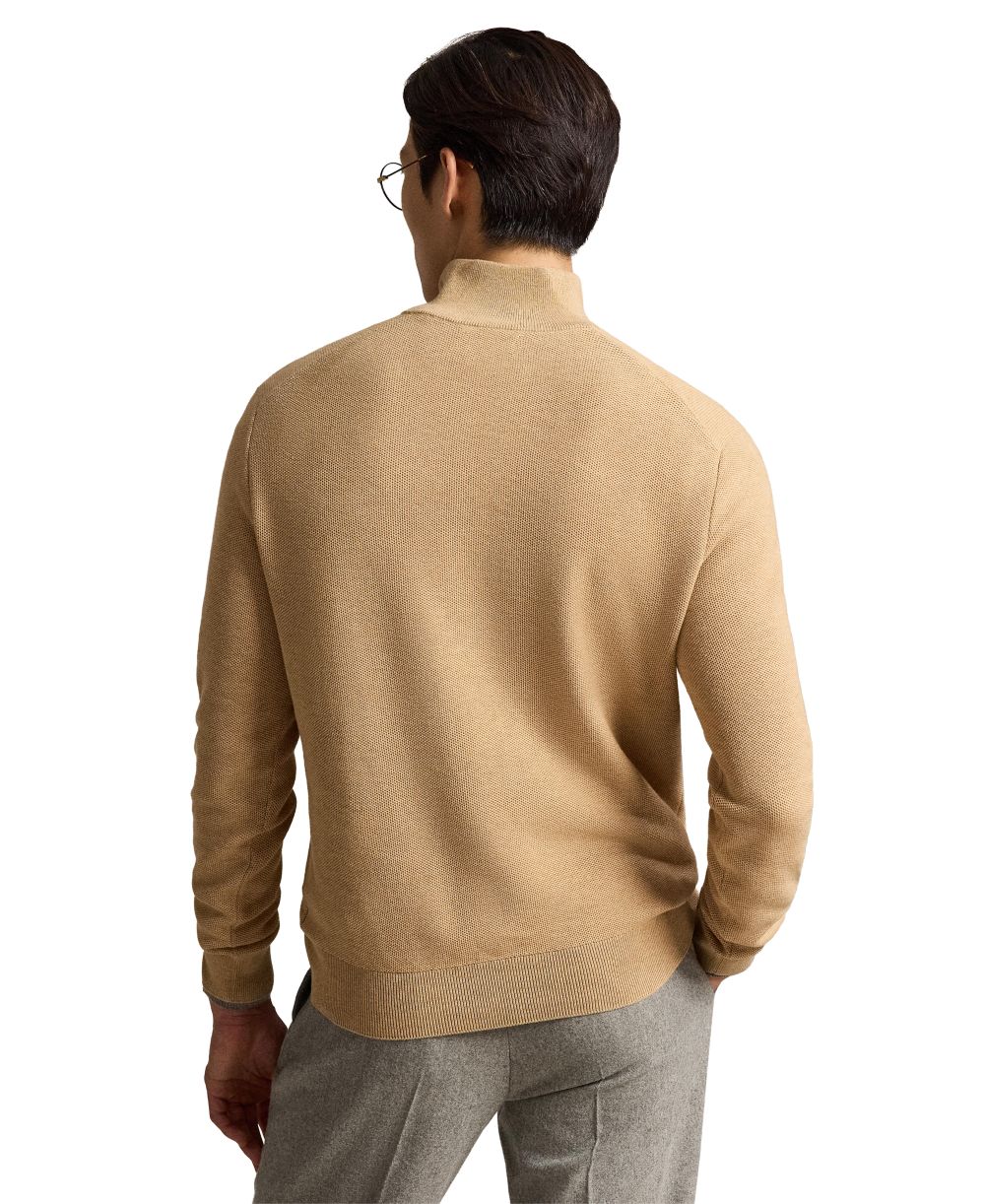 Men's Mesh-Knit Cotton Quarter-Zip Sweater