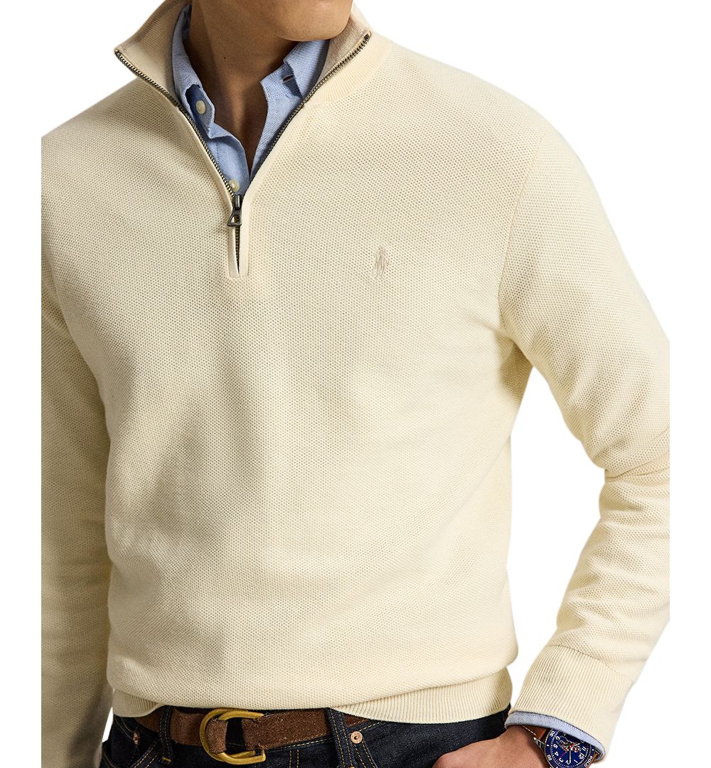 Men's Mesh-Knit Cotton Quarter-Zip Sweater