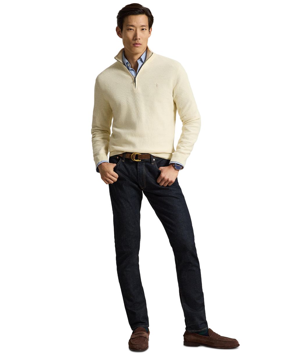 Men's Mesh-Knit Cotton Quarter-Zip Sweater