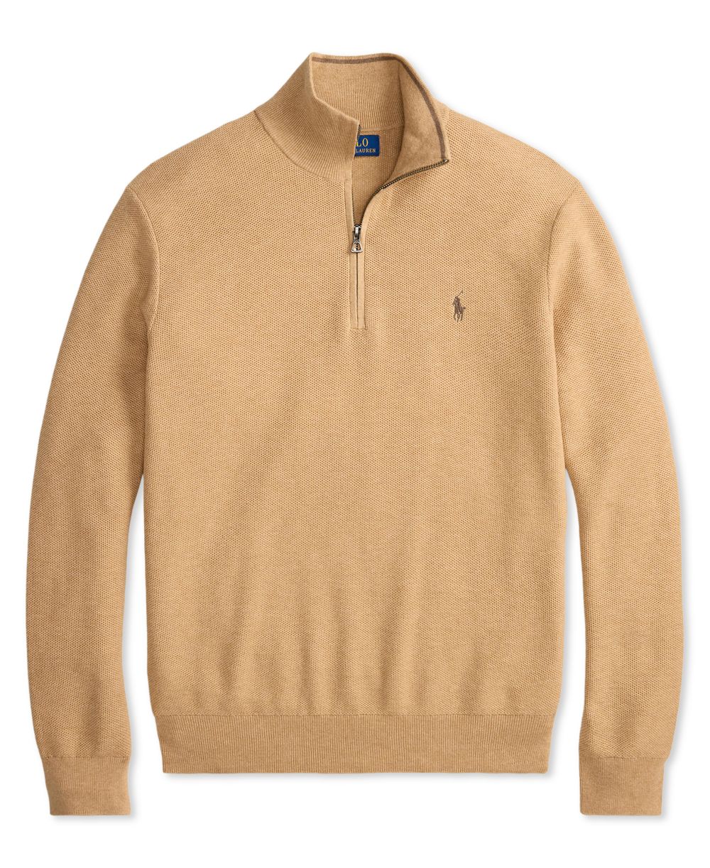 Men's Mesh-Knit Cotton Quarter-Zip Sweater