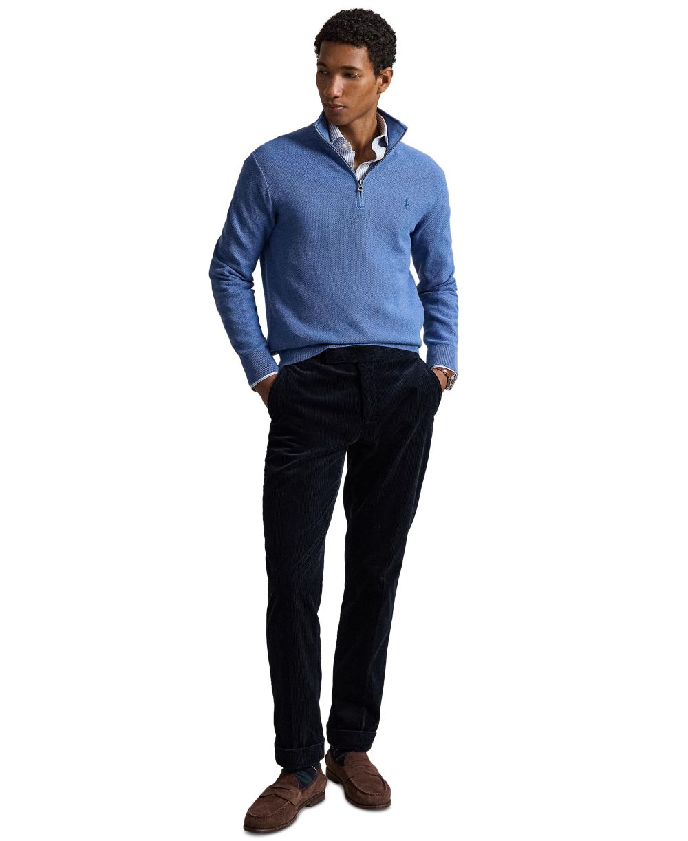 Men's Mesh-Knit Cotton Quarter-Zip Sweater