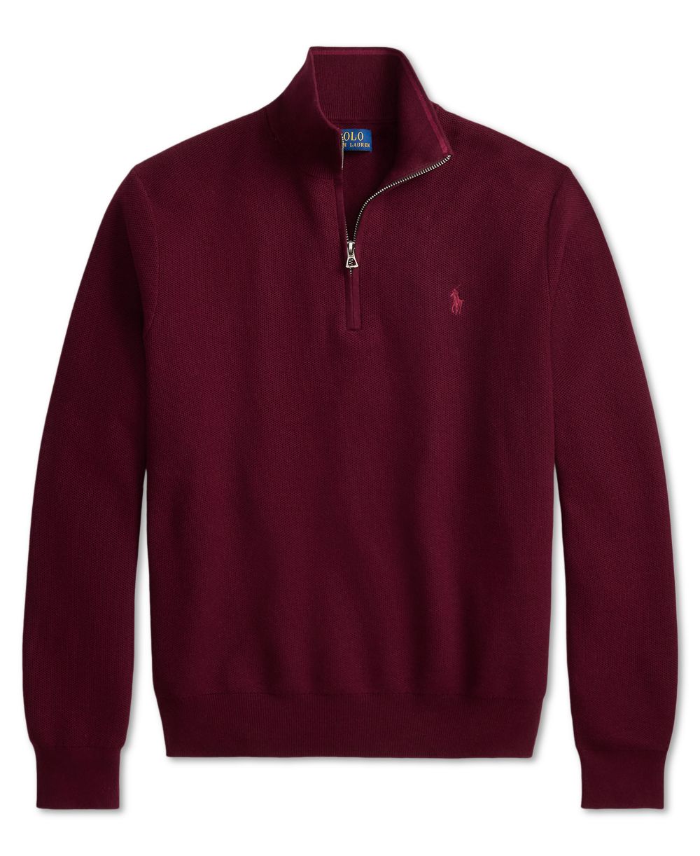 Men's Mesh-Knit Cotton Quarter-Zip Sweater