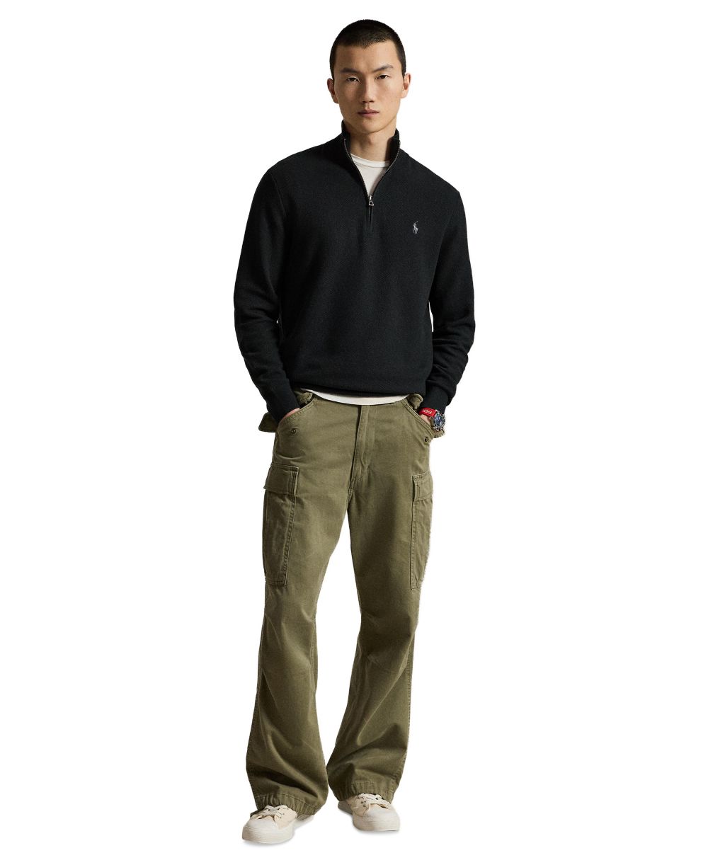 Men's Mesh-Knit Cotton Quarter-Zip Sweater