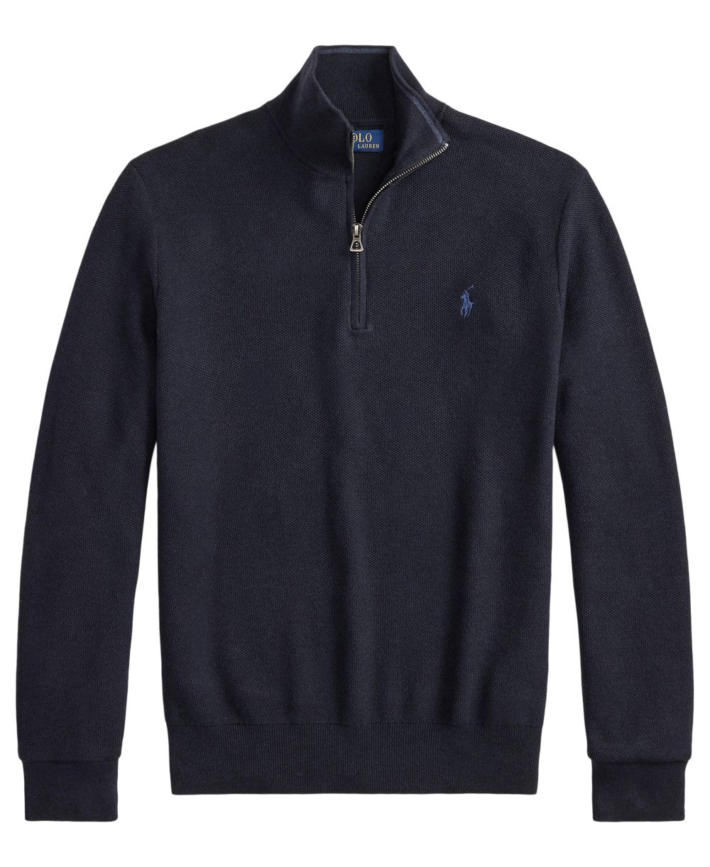 Men's Mesh-Knit Cotton Quarter-Zip Sweater