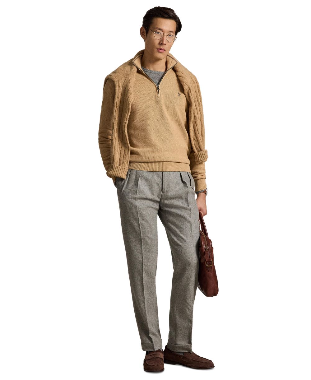 Men's Mesh-Knit Cotton Quarter-Zip Sweater