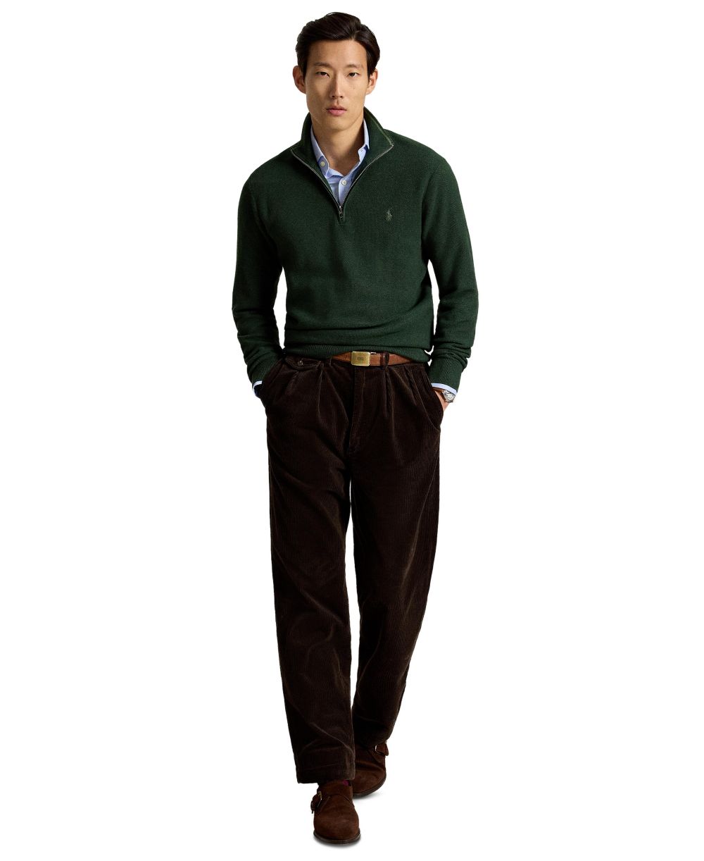 Men's Mesh-Knit Cotton Quarter-Zip Sweater