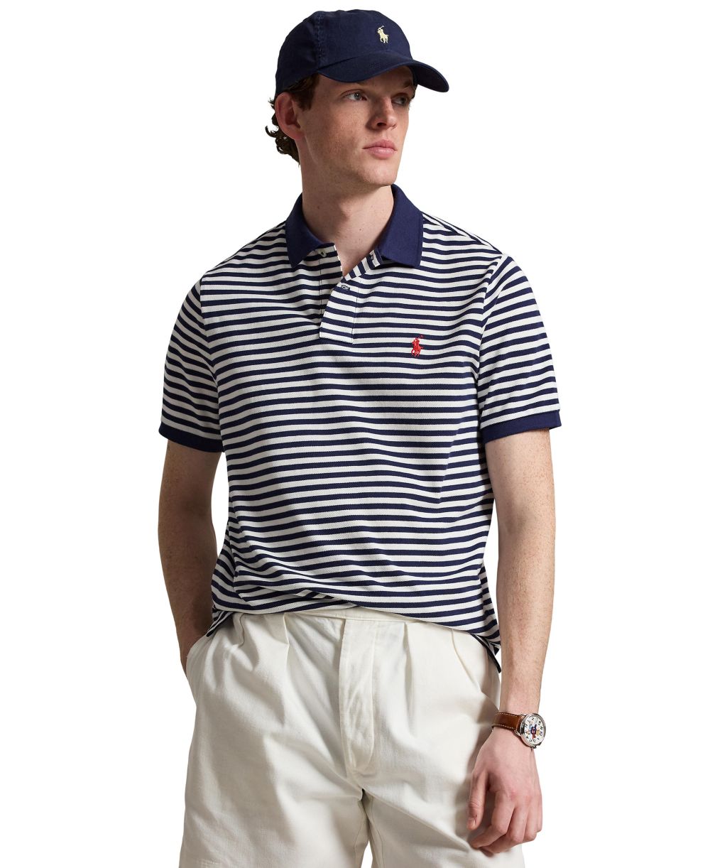 Classic Fit Striped Mesh Polo Shirt