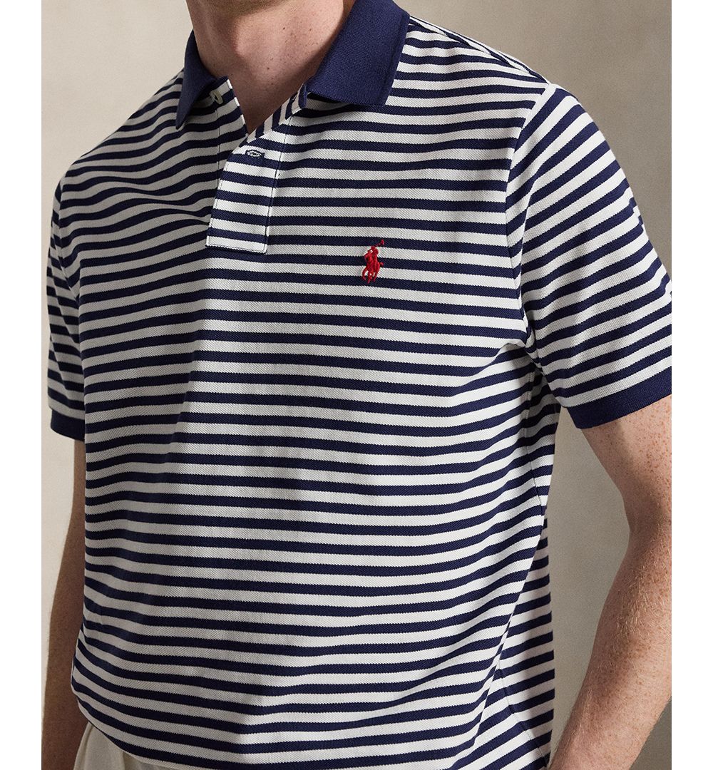 Classic Fit Striped Mesh Polo Shirt