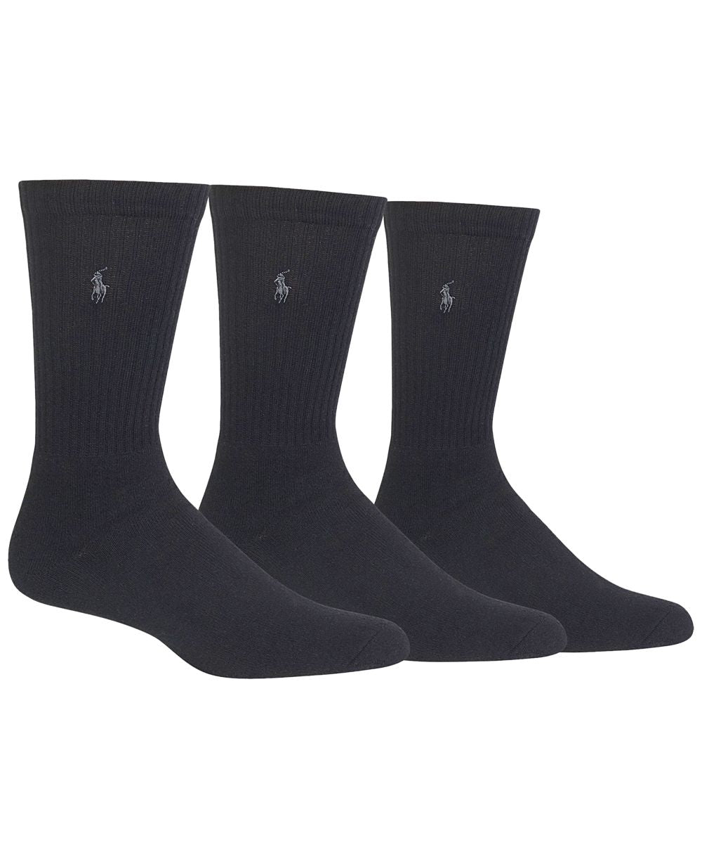 Men's Ribbed Cushion Foot Crew Socks, 3-Pack
