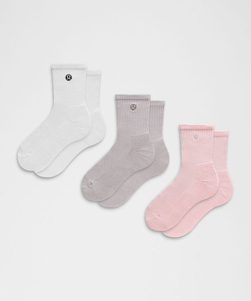 Unisex Daily Essential Quarter Socks *3 Pack Icy Taupe/White/Pink Pearl
