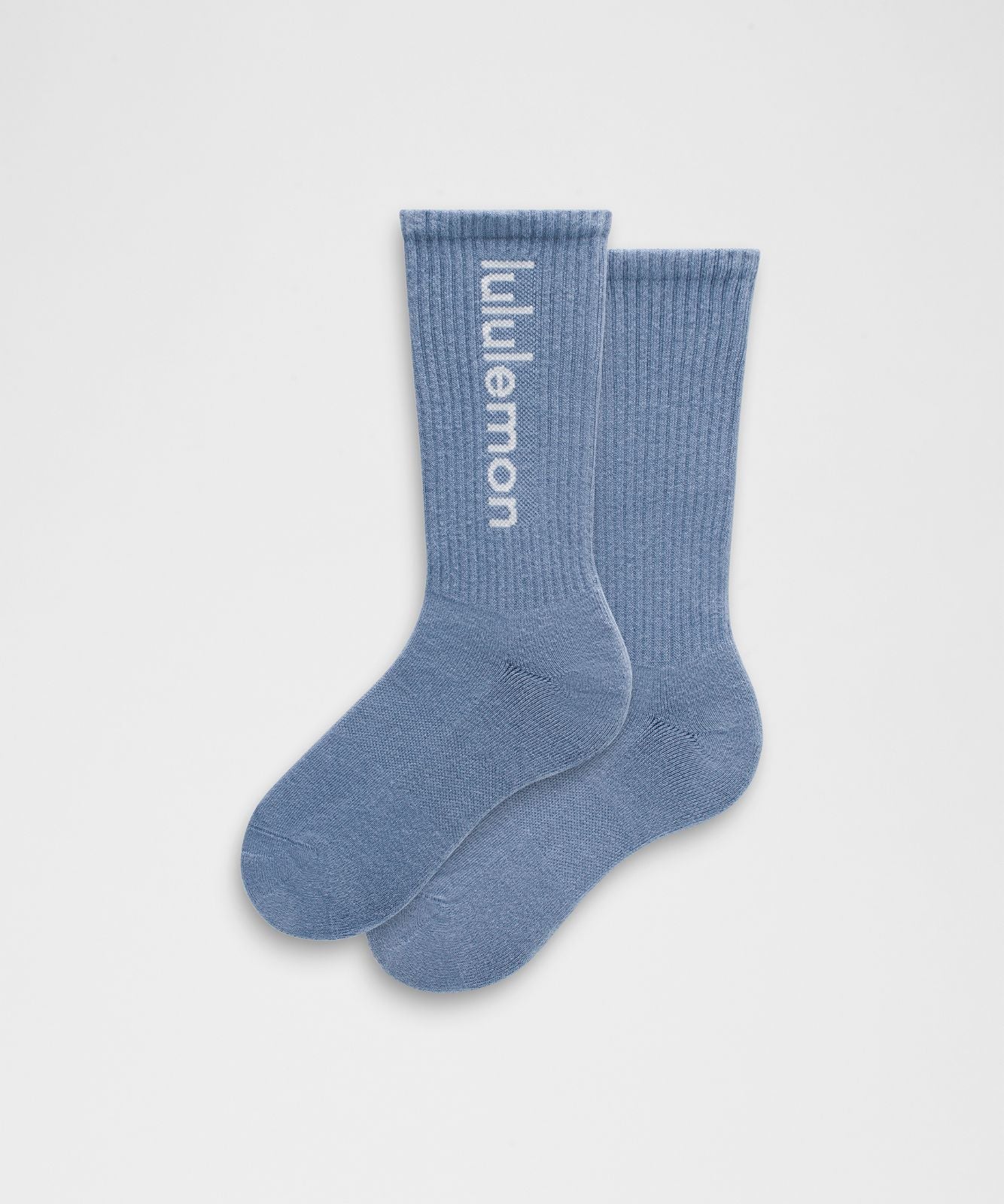 Unisex Daily Essential Crew Socks *Wordmark Washed Denim/White