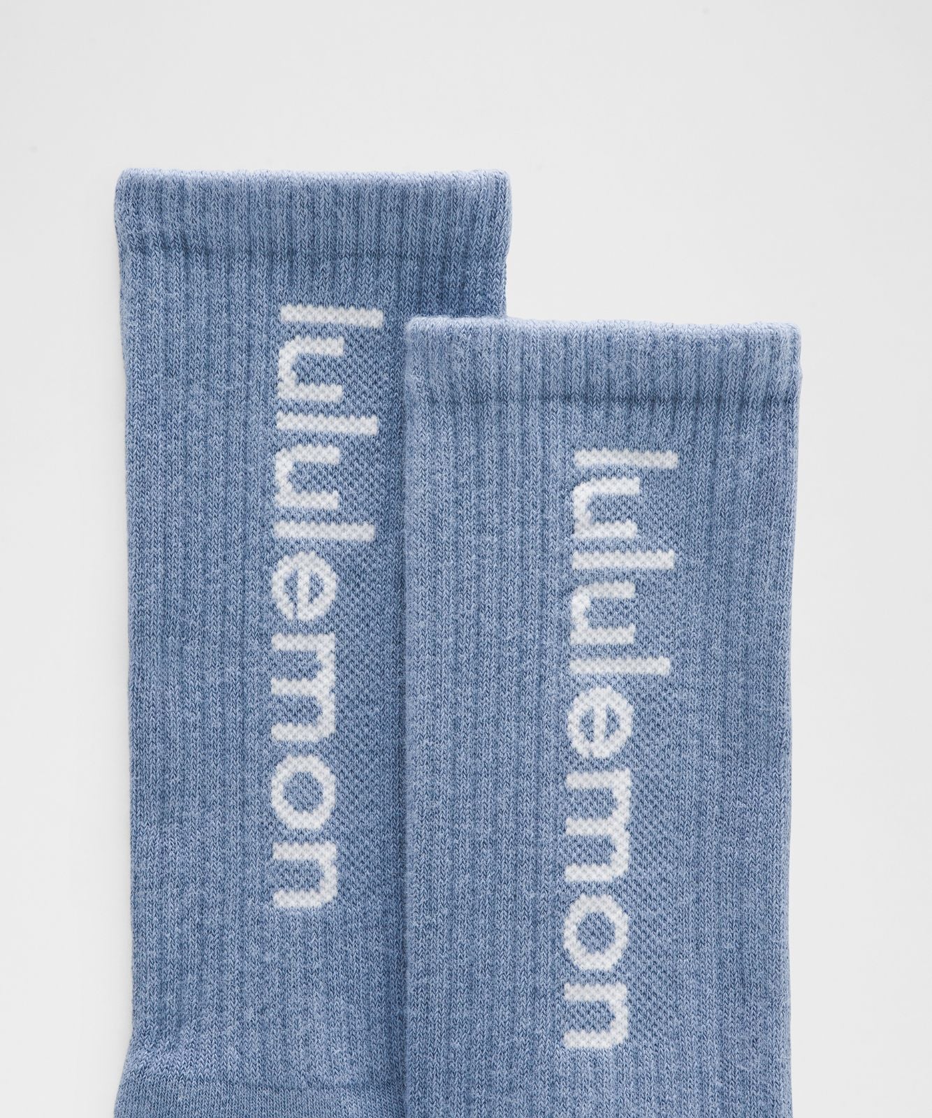 Unisex Daily Essential Crew Socks *Wordmark Washed Denim/White
