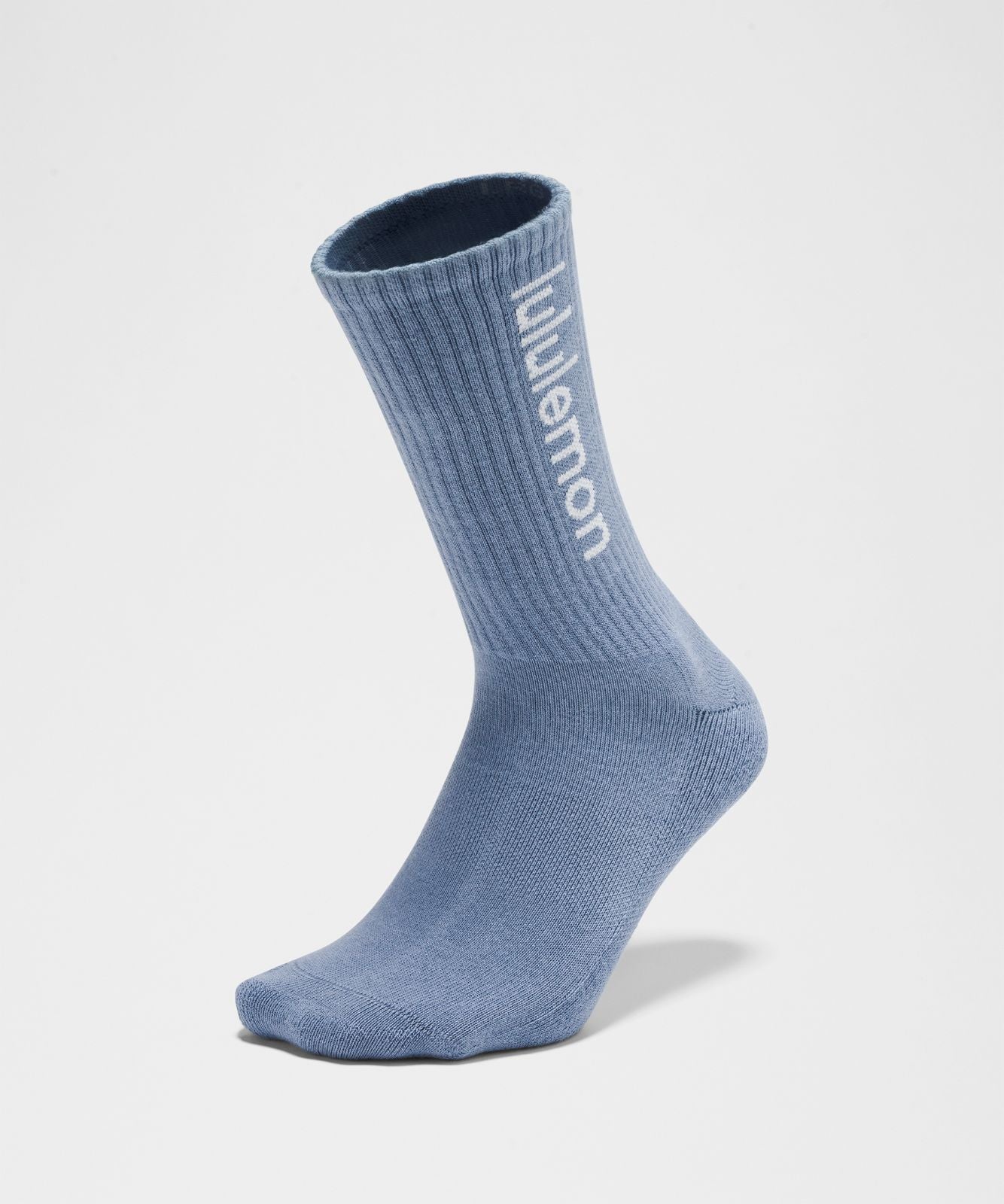 Unisex Daily Essential Crew Socks *Wordmark Washed Denim/White