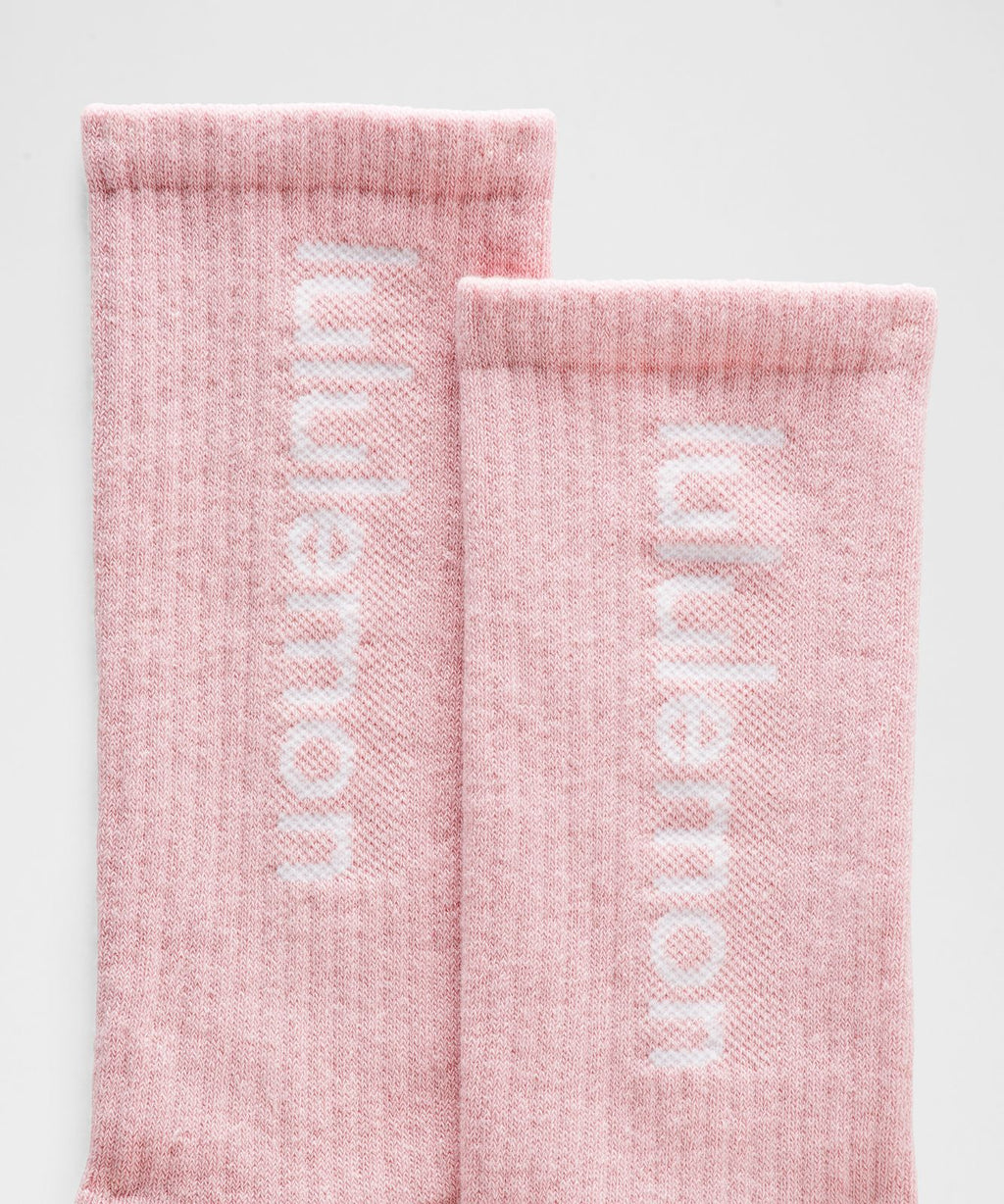 Unisex Daily Essential Crew Socks *Wordmark Pink Haze/White