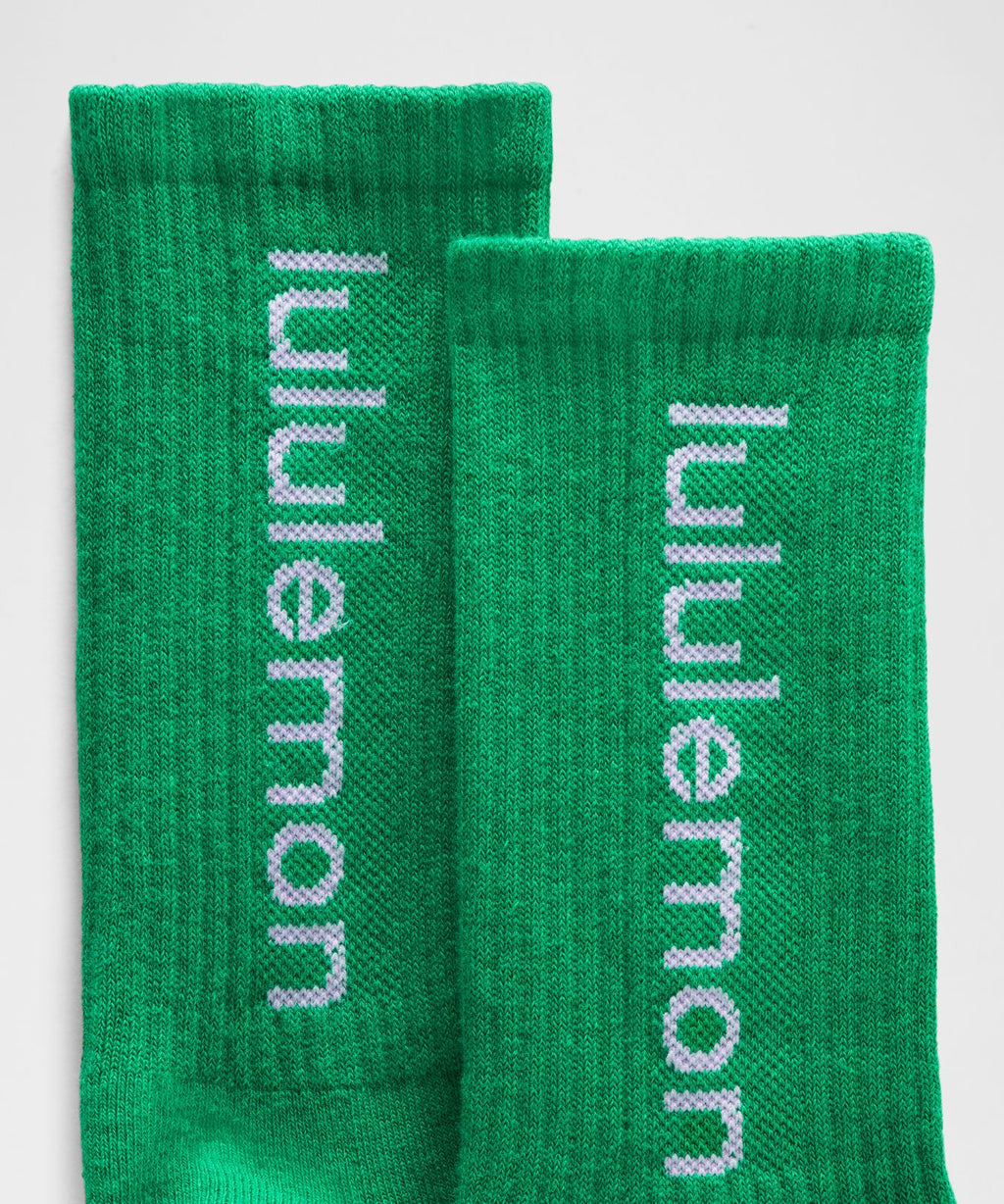 Unisex Daily Essential Crew Socks *Wordmark Raceway Green/Lavender Frost