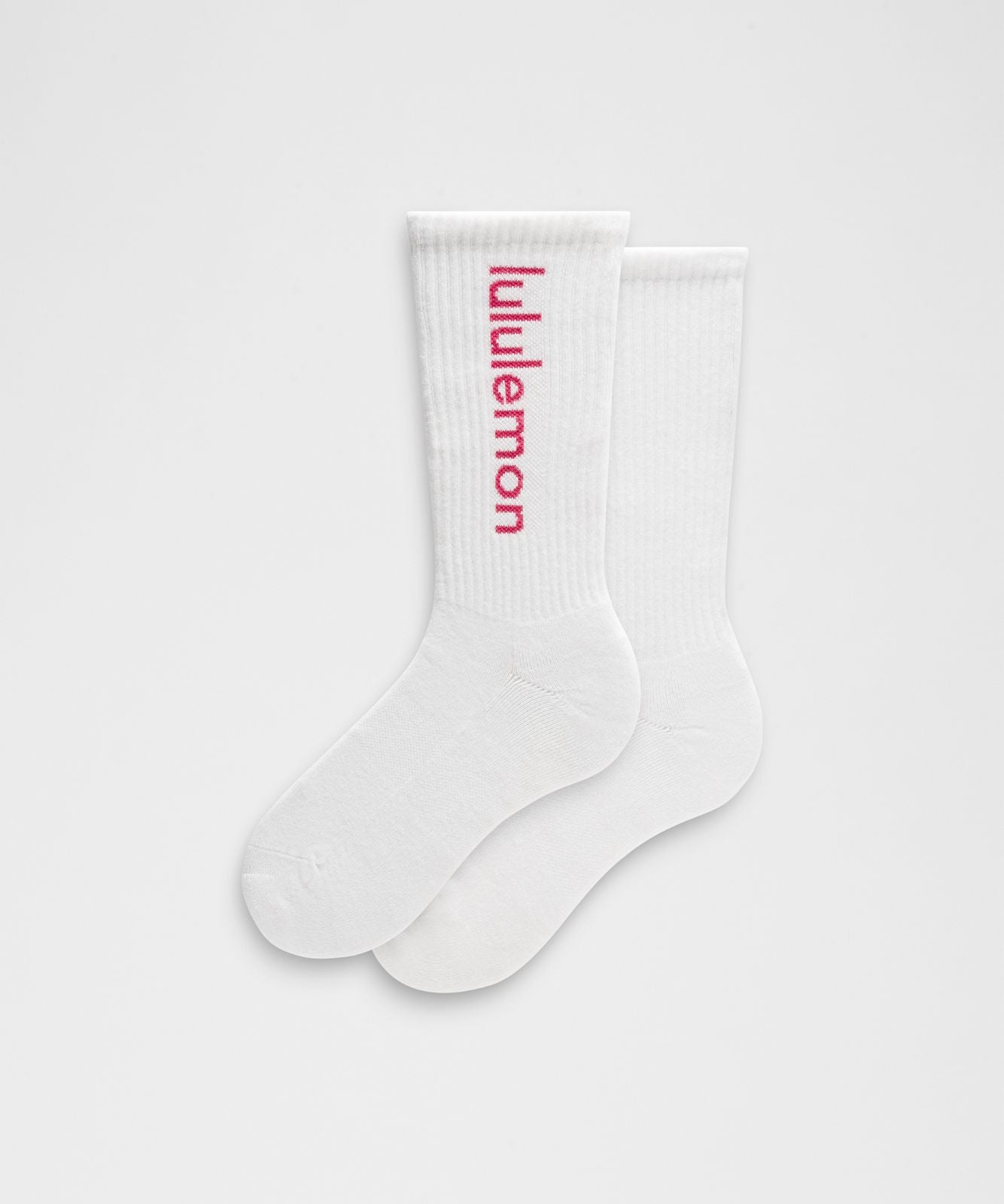 Unisex Daily Essential Crew Socks *Wordmark White/Raspberry Coulis