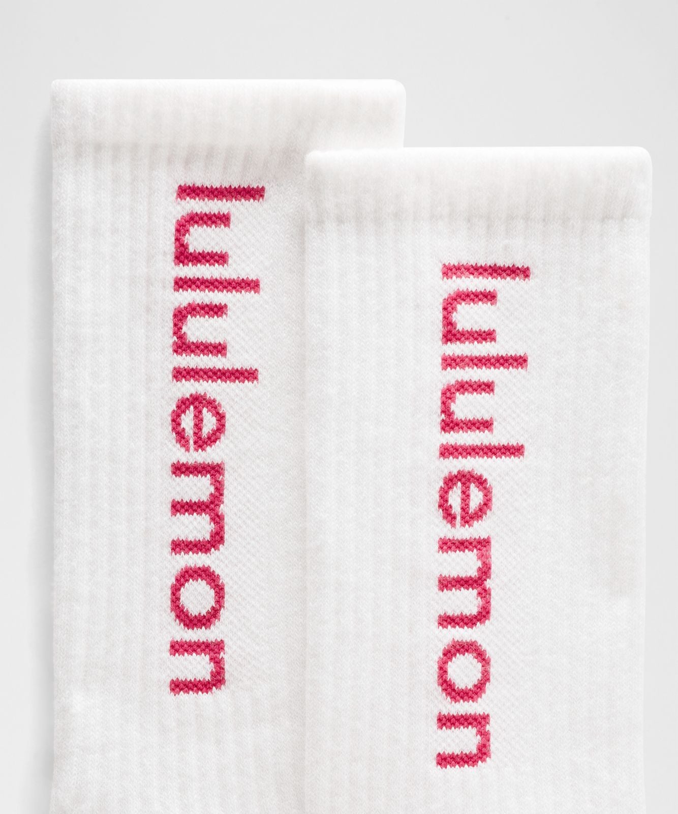 Unisex Daily Essential Crew Socks *Wordmark White/Raspberry Coulis