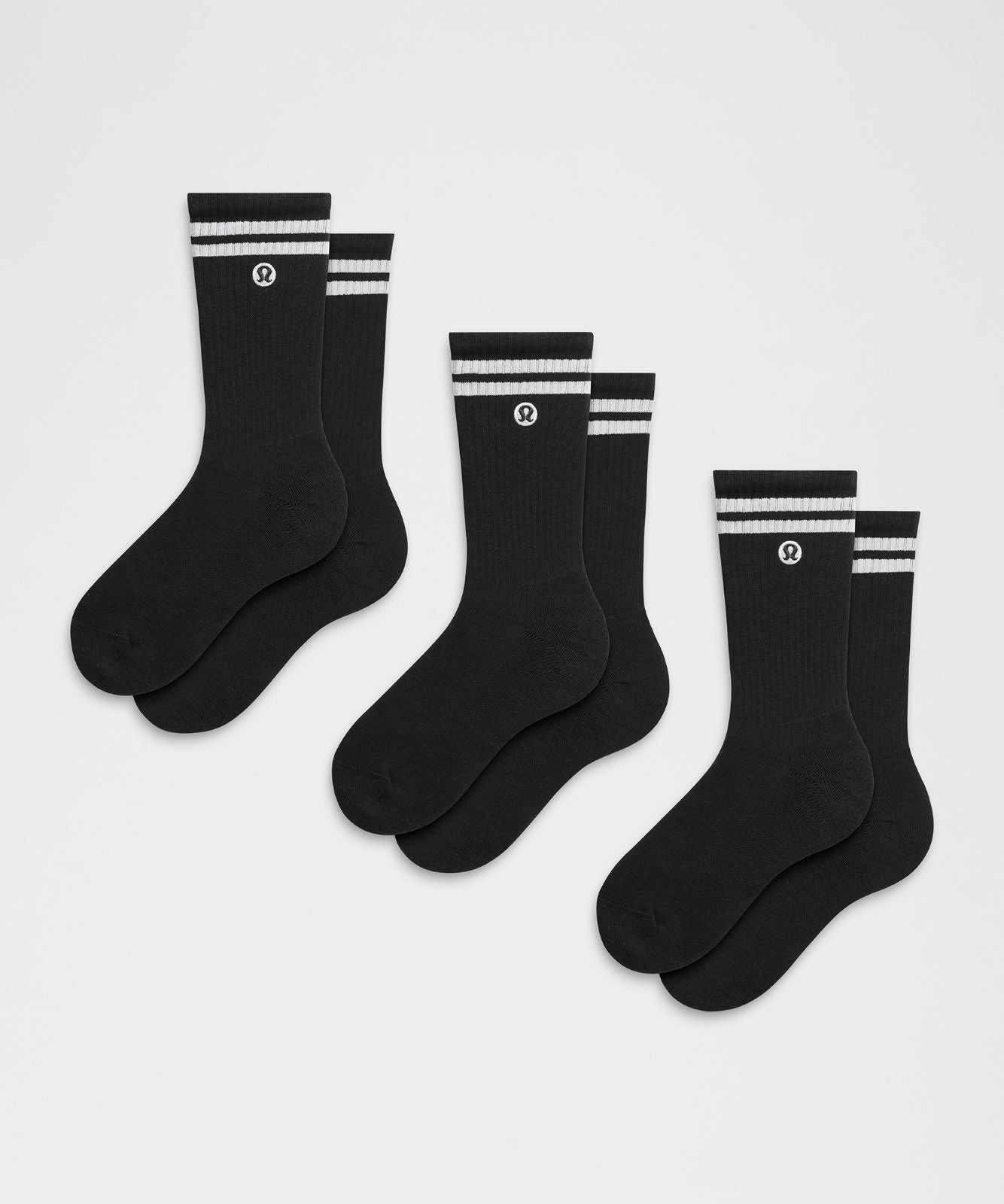Unisex Daily Essential Crew Socks 3 Pack *Stripe Black/White