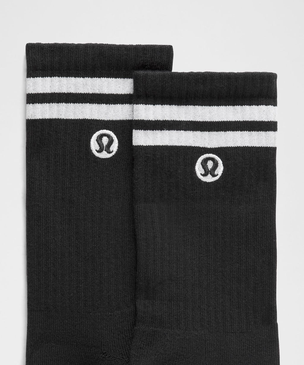 Unisex Daily Essential Crew Socks 3 Pack *Stripe Black/White