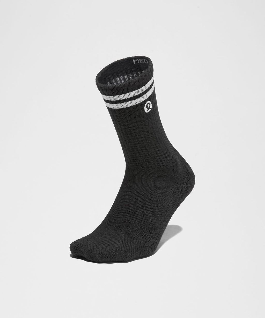 Unisex Daily Essential Crew Socks 3 Pack *Stripe Black/White