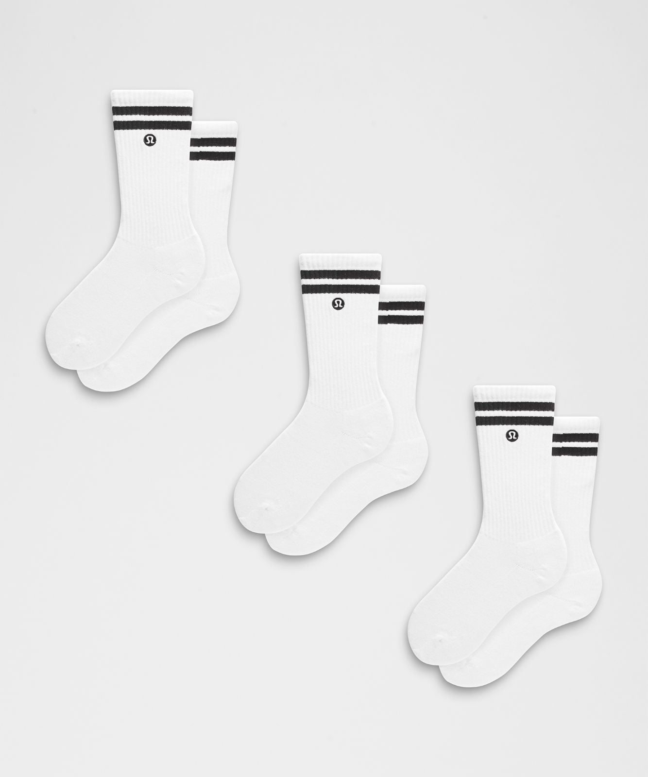 Unisex Daily Essential Crew Socks 3 Pack *Stripe White/Black