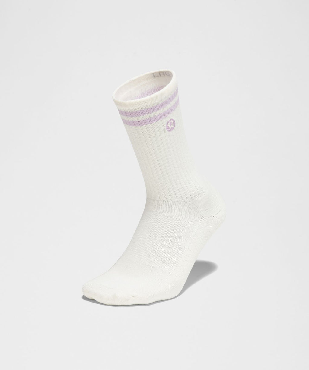 Unisex Daily Essential Crew Socks 3 Pack *Stripe Coconut Ivory/Lilac Play/Coconut Ivory/Chameleon/Coconut Ivory/Buttercup