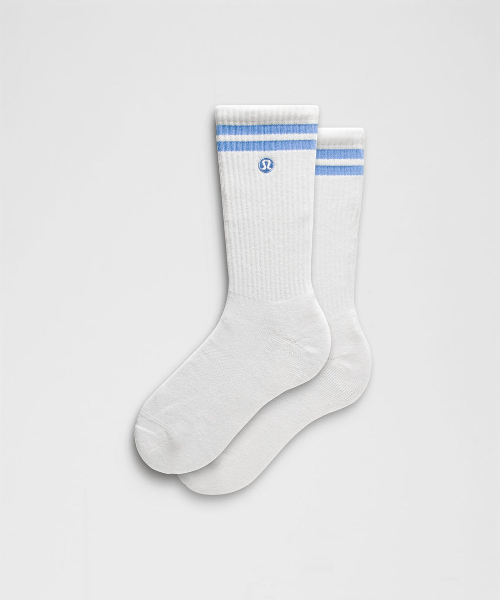 Unisex Daily Essential Crew Socks *Stripe White/Pool Party